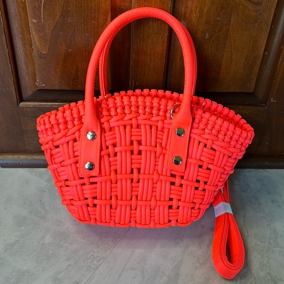 Urban Outfitters Handbags - Urban outfitters  Nylon fabric woven bag NWOT dome top satchel fluorescent Orang